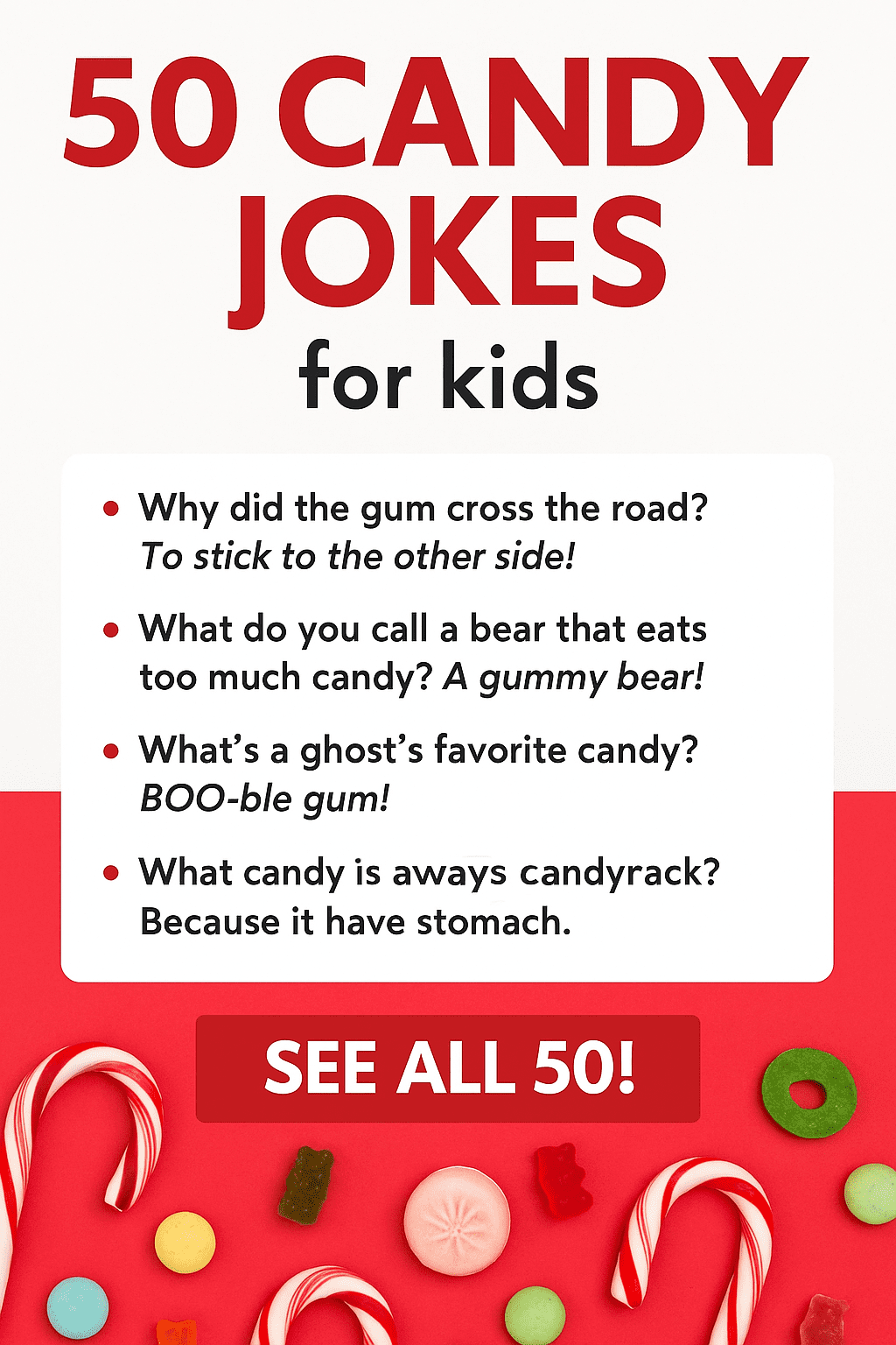 A colorful vertical Pinterest-style image featuring a playful candy theme. A mix of colorful hard candies, lollipops, and jelly beans scattered across a pastel background. Include space for text at the top and bottom, blurred slightly for readability. Bright, cheerful, fun lighting, vertical 2:3 ratio.