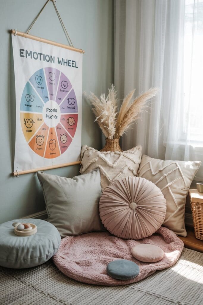Calm-down corner setup for kids to manage big feelings.