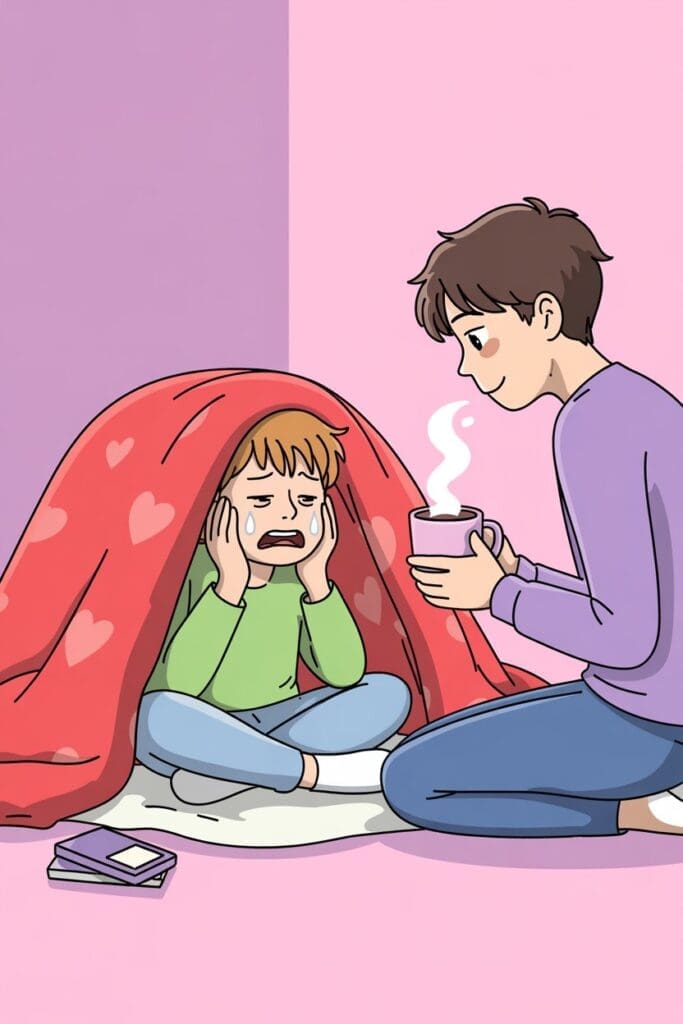 How to calm an emotional 6 year old Pinterest graphic with gentle parenting theme.