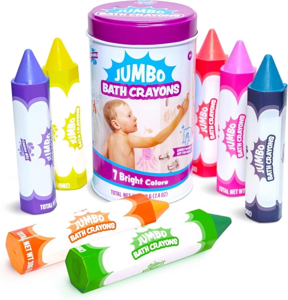 Toddler engaging in bath activities with colorful toys