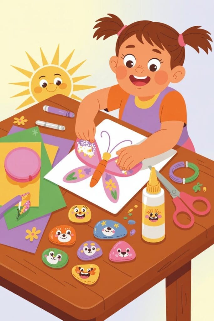 “Cartoon craft table with free summer activities for kids”