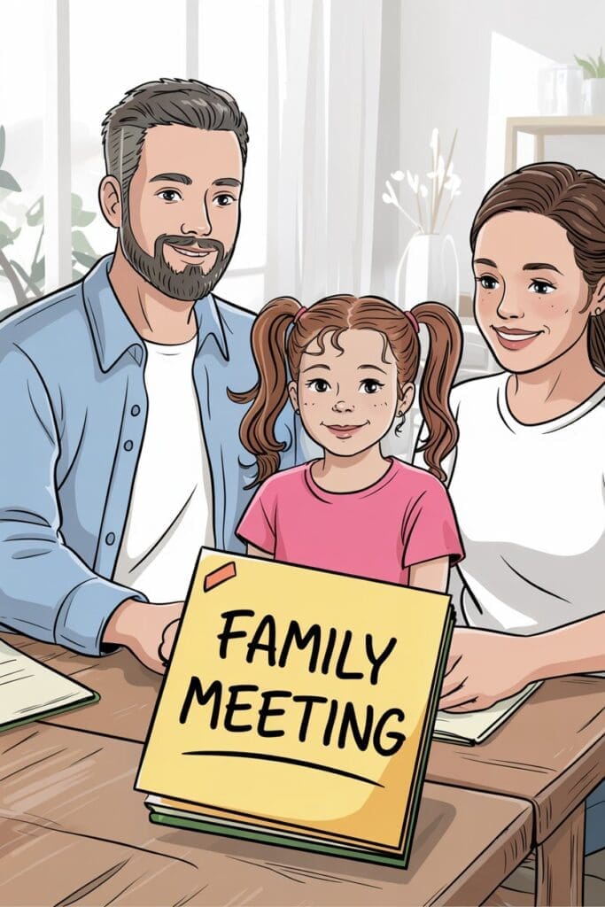 Family meeting to discuss respectful communication and how to handle backtalk from kids