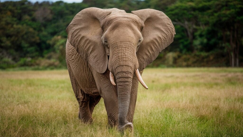 Athena the elephant leading her herd across the savanna in "The Elephant Queen" — an educational documentary for kids about family and survival.