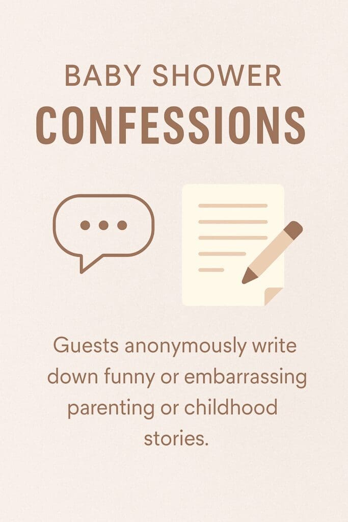 Guests playing Baby Shower Confessions game by anonymously sharing funny parenting stories – a unique and funny baby shower icebreaker idea