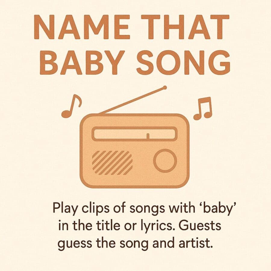 Guests play Name That Baby Song by guessing tunes with 'baby' in the lyrics – a fun music baby shower game for all ages.