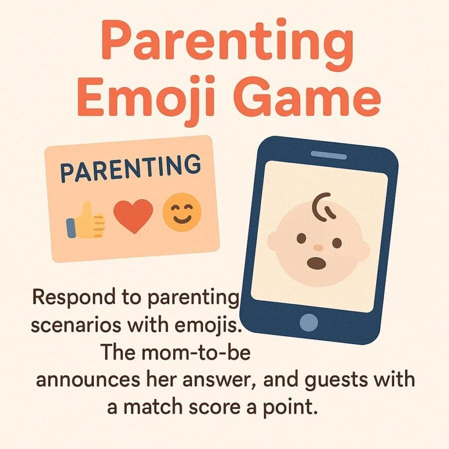 Guests respond to parenting scenarios using emojis in the Parenting Emoji Game – a modern and interactive baby shower game for co-ed baby showers.