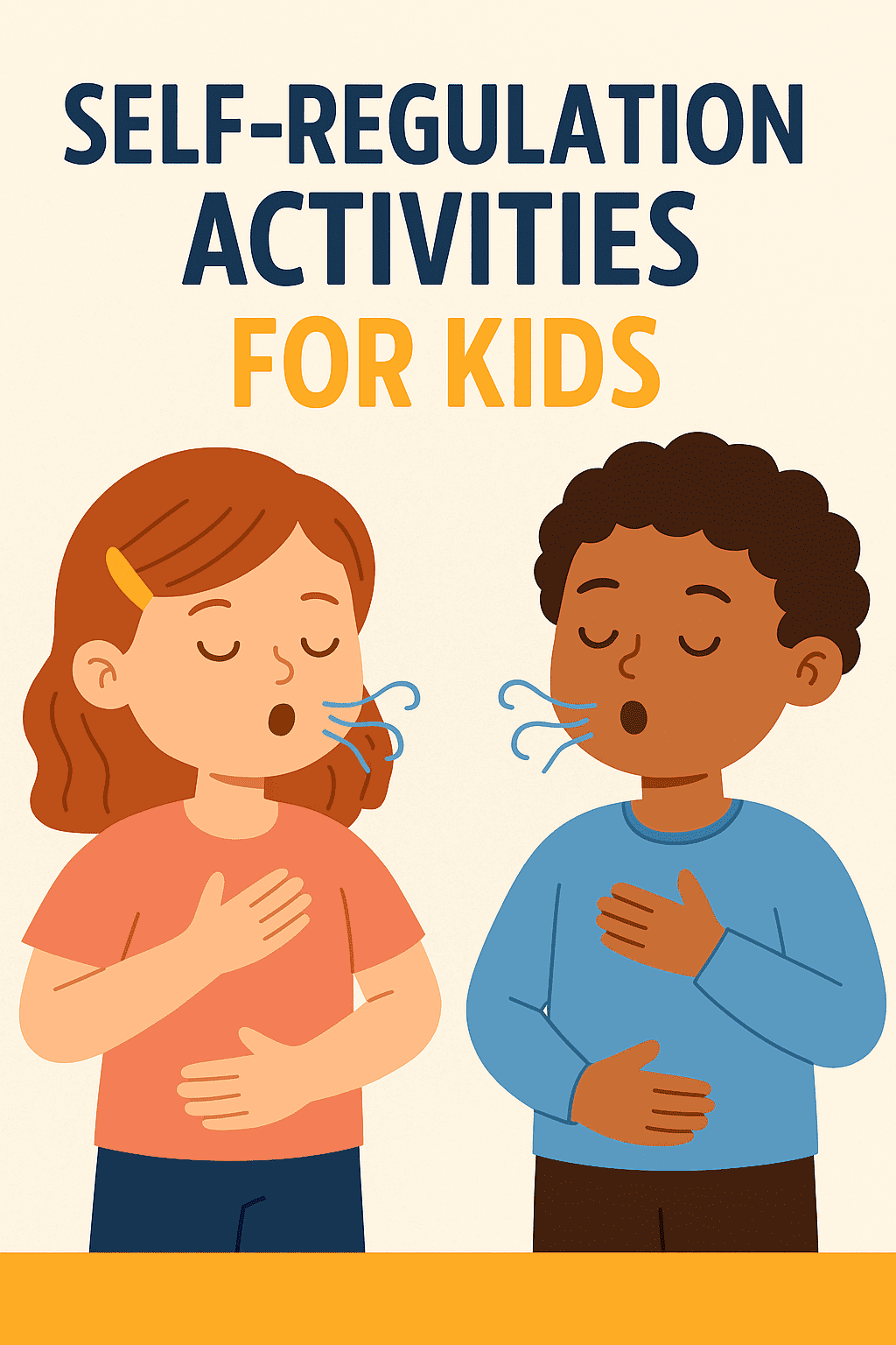 "Illustration of two children practicing deep breathing exercises to support emotional regulation, promoting healthy self-regulation skills."