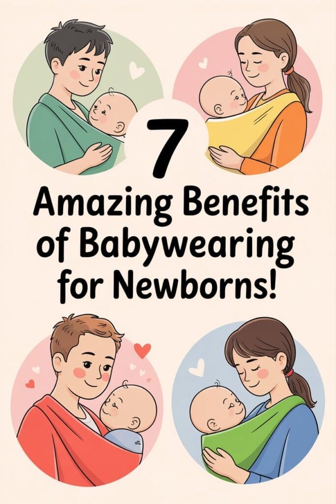 "Pinterest graphic featuring the emotional and physical benefits of babywearing for newborns and the importance of baby bonding benefits."