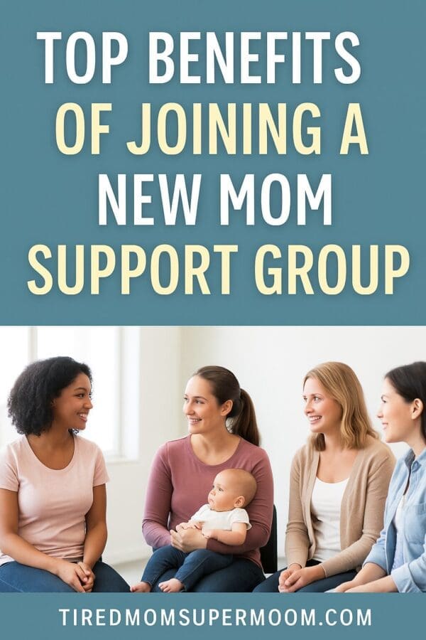 Mothers sitting in a circle talking and bonding in a new mom support group.