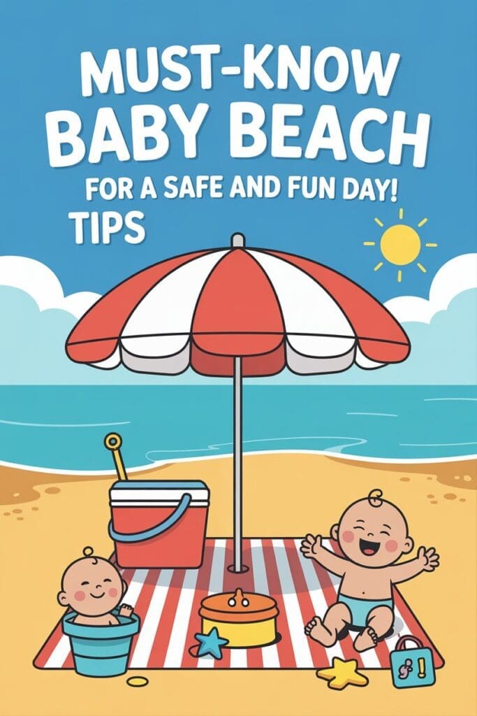 "Pinterest graphic highlighting baby beach tips and must-have beach essentials for babies for a perfect seaside trip."