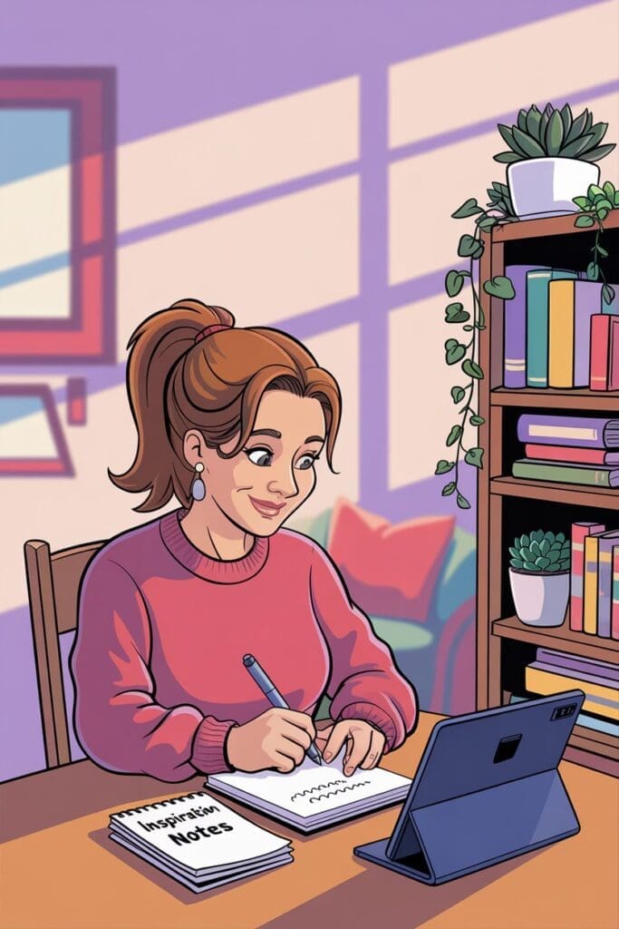 Mom taking inspiration notes from TED Talks for moms, motivational TED Talks for mothers, parenting inspiration.