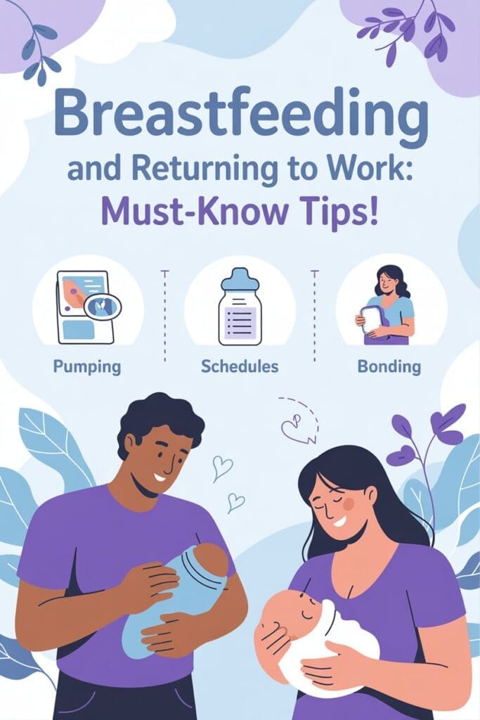 "Pinterest graphic offering essential breastfeeding and returning to work tips with practical pumping at work advice for new moms."