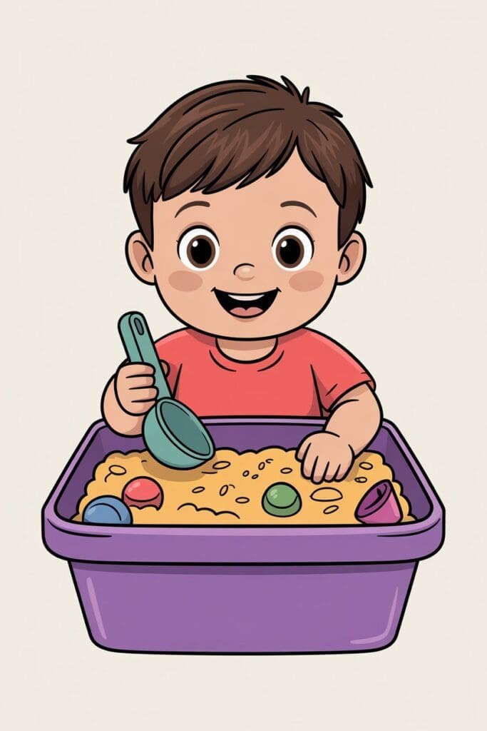 "Indoor activities for toddlers - sensory bin play idea for toddlers on rainy days"
