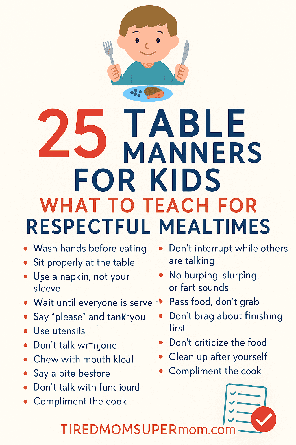 Pinterest Pin graphic for table manners for kids