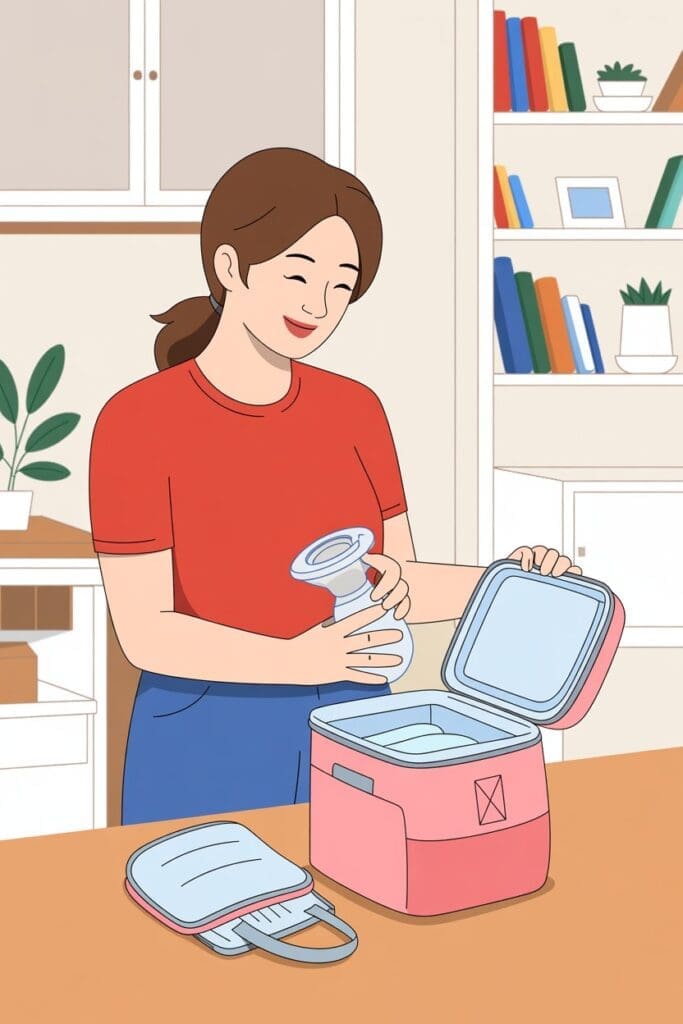 "Illustration sharing breastfeeding and returning to work tips with helpful pumping at work advice for busy working moms."