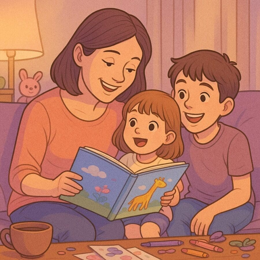 "Cozy reading time with family: Reading aloud to kids fosters a love for books and strengthens family bonds."
