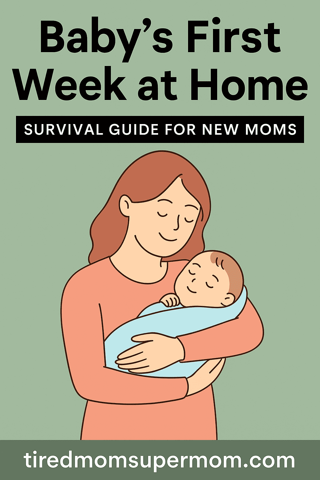 Pinterest pin image featuring the title "Baby's First Week at Home – Survival Guide for New Moms