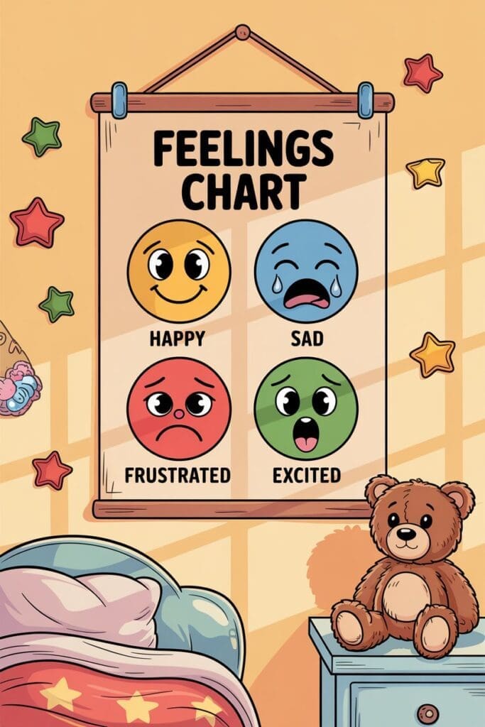 "Feelings chart for kids to support emotional learning and show how to stop kids from whining by expressing emotions clearly"
