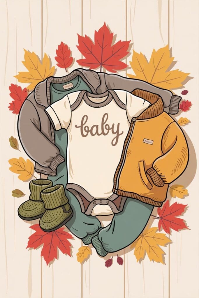 "Fall baby clothing essentials: warm layers like cardigans, fleece jackets, and booties"